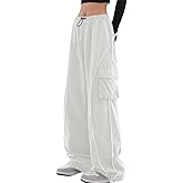 FENGQIYUNHAI Y2K Parachute Track Pants for Women Low Rise Baggy Wide Leg Cargo Pants for Women