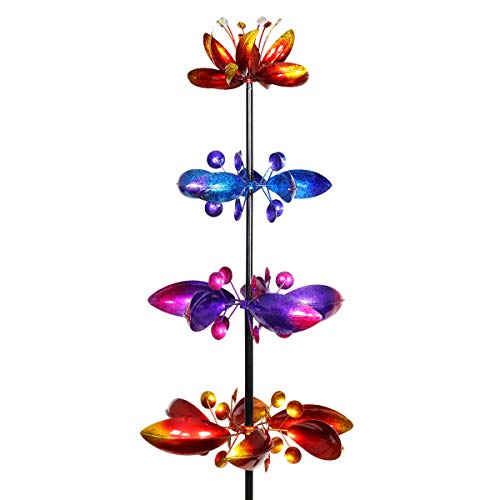 Exhart Quadruple Lotus Flower Wind Spinners Garden Stake in (Quad