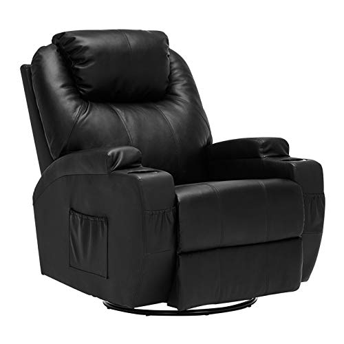 Mecor Massage Recliner Chair PU Leather Recliner Chair with Heat Rocker Recliner with 360 Degree Swivel/Cup Holders/Remote Control for Living Room (Black)