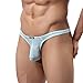 Youngbox Men's Thong G-String Sexy Mesh See Through Briefs Underwear, US L/Asia Tag XL(Waist 31-34), Light Blue