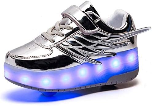 XUEJETEU Led Lights up Roller Skate Shoes with Double Wheels USB Rechargeable Automatic Retractable Inline Technical Skateboarding Shoe Angel Wings Cross Trainers Sport Outdoor Running Gym Sneakers