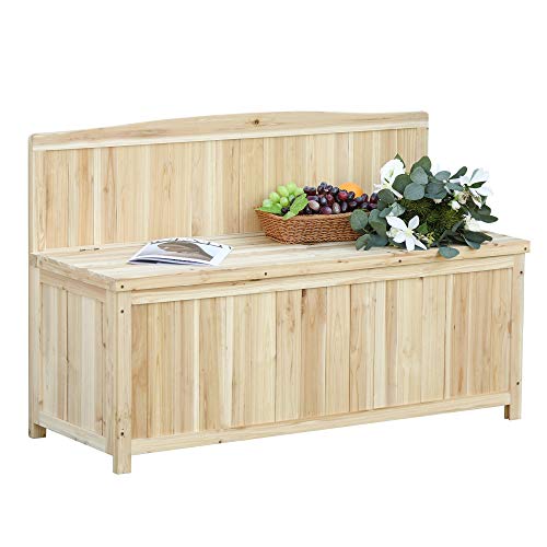 Outsunny Gartenbank mit Stauraum Truhenbank Sitzbank 2-Sitzer 250 kg Belastbarkeit Natur Tanneholz 115 x 45 x 75 cm