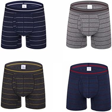 Lionchic Mens Comfortable 4-Pack Stripe Cotton Knit Boxer Briefs Open Fly Boxers Shorts No Ride up Underwear(Assorted 4,Large)