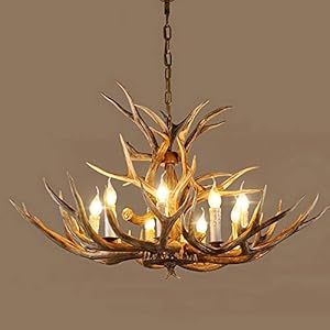 SELMAL Kroonluchter met hertshoorn, gewei, 8 lampen, rustieke hars, kroonluchter voor keukeneiland, eetkamer, foyer…