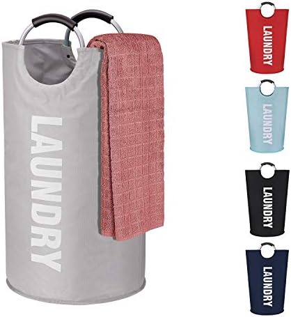 Laundry Basket with Handle Nylon Oxford Fabric Waterproof Laundry Hamper Large Collapsible Foldable Washing Bin Household Organizer for Wet Dirty Clothes Storage (Grey)