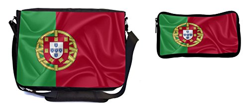 Rikki Knight Portugal Flag Design Multifunction Messenger Bag - School Bag - Laptop Bag - with Padded Insert for School or Work - Includes Pencil Case