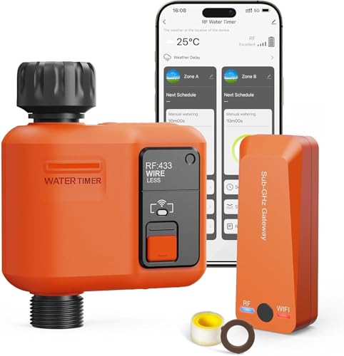 XinFuture WiFi Irrigation Control Unit with RF 300M Technology, Smart Watering Timer Compatible with APP and Alexa Vocal, Computer Irrigation, Rain Delay Timer