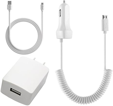 Impowely 3-in-1 Essential Home and USB Vehicle Ultra Rapid Car Charger Kit for Samsung Galaxy S7 S6 S3 S4 Note 2 Note 3 Galaxy Tab Coiled Cable (White)