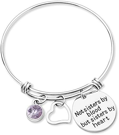 Yoomarket Not Sisters By Blood But Sisters By Heart-Friendship Birthstone Adjustable Charm Bangle Bracelet Stainless Steel Women Jewelry Birthday Girls Gifts(06-June-Alexandrite)