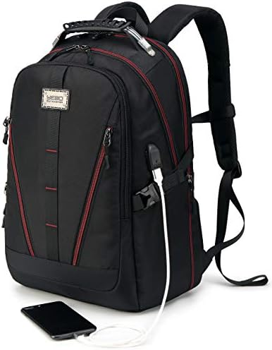 Travel Laptop Backpack, Business Durable Computer Bag with USB Charging Port Slim Water Resistant College School Bookbag Fits 17 Inch Laptop and Notebook for Men & Women, Black