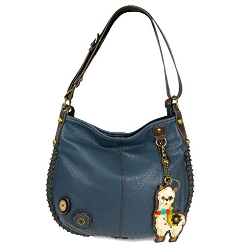 Chala Handbag Charming LLAMA Crossbody Large Hobo Tote Bag with LLAMA Key Fob (Navy)