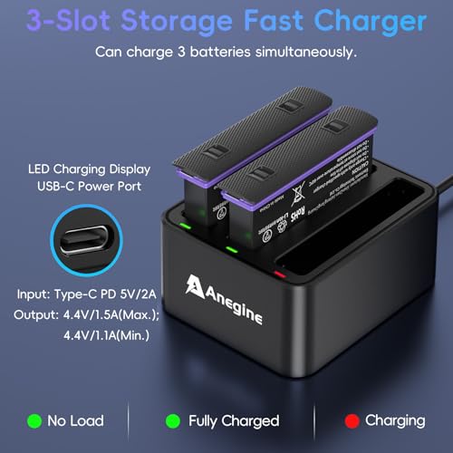 Anegine 2-Pack Insta 360 X4 Replacement Battery 2500mAh and Triple Micro USB Charger Compatible with Insta360 X4 Action Camera Accessories with Misro SD Card Slots (Not for X4 Air)
