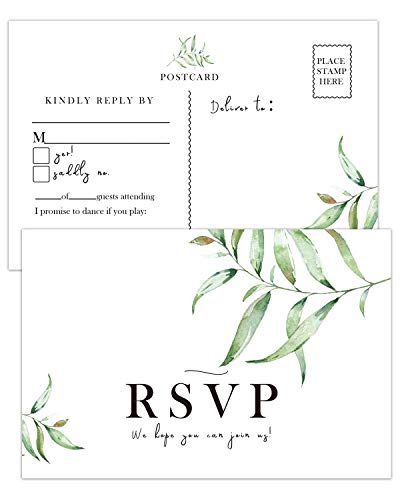 50 RSVP Postcards, Rsvp Cards for Wedding, Bridal Shower, Baby Shower, Greenery RSVP Response Cards, 4 x 6 Inches. - Thumbnail 5