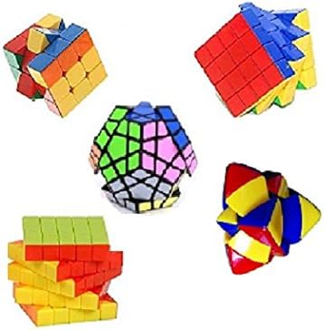 Mayatras Combo of Shengshou Megaminx, Pyramorphix, 3X3, 4X4, 5X5 Stickerless Cube Magic Rubik Puzzle with A Free Cube Bag (5 Cubes)