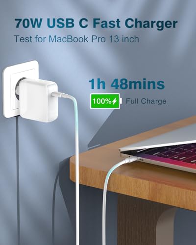 IFEART 70W USB C Charger Compatible with MacBook Air MacBook Pro 13 14 15 16 Inch 2024 2023 2022 2021 2020, M1 M2 M3 Mac Laptop, iPad, Quick Charger, USB C to C Cable 2M, LED
