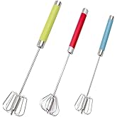 Fnoko Stainless Steel Semi-automatic Egg Whisk - 3PCS Hand Push Rotary Blender (3 Pack), 8in,10in,12in