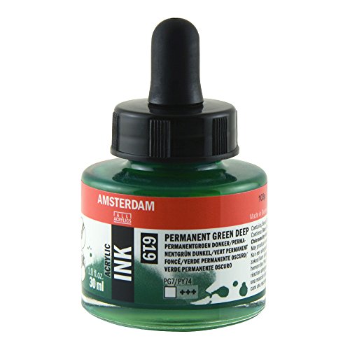 Royal Talens Amsterdam Acrylic Ink, 30ml Bottle with Dropper, Permanent Green Deep (17206190)