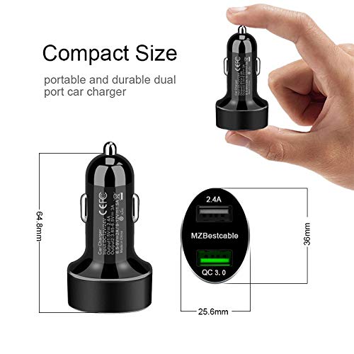 Car Charger Adapter for Moto G7 Play Power Plus,G6,G6 Plus,Z4 Z3 Z2 Z Play/Droid/Force,X4, One,Alcatel 7,30W Dual USB Port Quick/Fast Charge/QC 3.0+2.4A +6FT USB C Cord-Not for Phone Motorola G6 Play