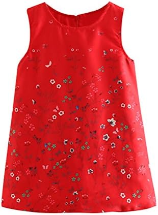 SPRMAG Little Girls Vintage Chinese Flower Vest Dresses Festival 5T Red