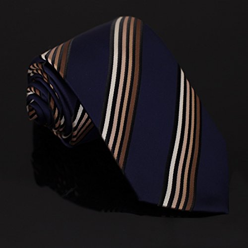 DAA7A21B Dark Blue Brown Stripes Microfiber Tie Happy For Boss Neck Tie By Dan Smith