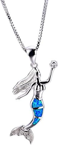 New 925 Sterling Silver Mermaid Necklace Pendant,Blue Opal Girl's best necklace pendant