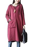 Mordenmiss Women's 2016 New Loose Long Top Cotton Hoodies Dress With Front Big Pocket
