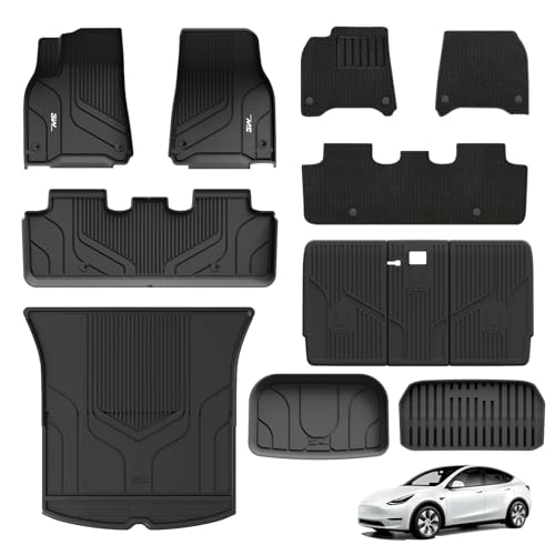 3W Floor Mats for Tesla Model Y 2020-2024 2025(Not Compatible with Con il 2025 Model Y Juniper), TPE Car Mats with Top Carpet and Boot Liner Non-Slip Waterproof