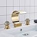 Rozin Bathroom Waterfall Spout Basin Faucet 2 Crystal Deco Knobs Tub Filler Tap Gold Polished