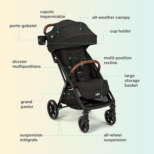 Joie Nutmeg Compact Travel Stroller – Lightweight, with One-Hand Fold, Multi-Position Recline – Newborn to Toddler-Travel-Friendly Design (Thunder)