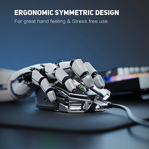 INPHIC RGB Gaming Mouse 7200 dpi PC USB con Cable Ratones MMO Computer Pro Gamer Mouse con 12 Botones programables, 10 Modos RGB, Pesas Ajustables, dpi de 6 palancas y LED Visible, Negro