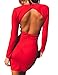 Haola Women's Deep V Neck Bodycon Dress Long Sleeve Backless Sexy Club Party Dresses L Red