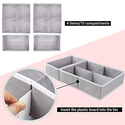 homyfort Dresser Drawer Organizer Clothes, Drawer Dividers, Foldable Closet Bra, Underwear, Sock, Organizer Storage Box Cubes for Women Baby, Set of 4 (Grey 10 Section) - Thumbnail 7