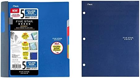 Five Star Wirebound Notebook, 5-Subject, College-Ruled Sheets, 11 x 8.5 Inch Sheet Size, &amp; Five Star 4 Pocket Folder, (navy blue)
