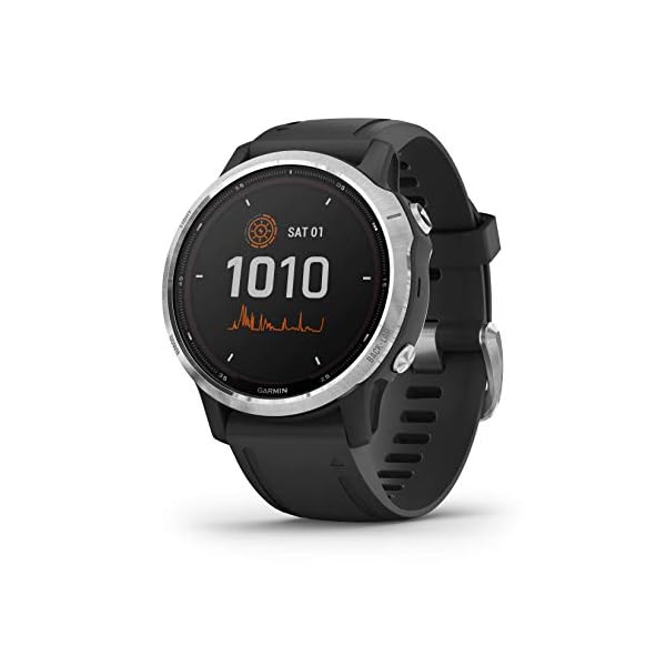 Garmin Fēnix 6S Solar, Solar-powered Multisport GPS Watch, Advanced Training Features and Data, Silver with Black Band