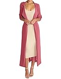 Begonia.K Women's Long Sleeve Chiffon Lightweight Maxi Sheer Duster Cardigan, Melon Red, Medium