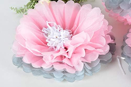 Paper Jazz Dual Color Pompom Flower for Wedding Birthday Party Baby Shower Bridal Shower Engagement Baptism Christening Table Centerpiece Party Decoration (Pink Gray)