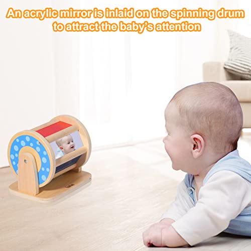 Montessori Spinning Rainbow Drum Toys,Wooden Spinning Wheel Baby