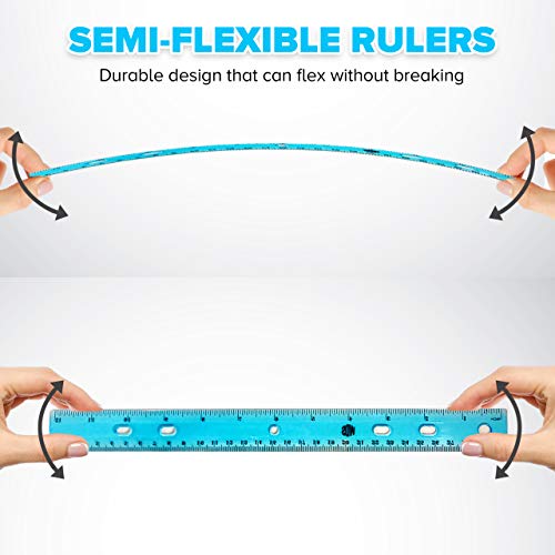 Ruler 12 Inch (30-Pack) - Bulk Rulers for Kids in Colorful Box - Individually Wrapped - Translucent Flexible Plastic - For School Teachers Students Class - Keep in 3 Ring Binder - Inches/Centimeters