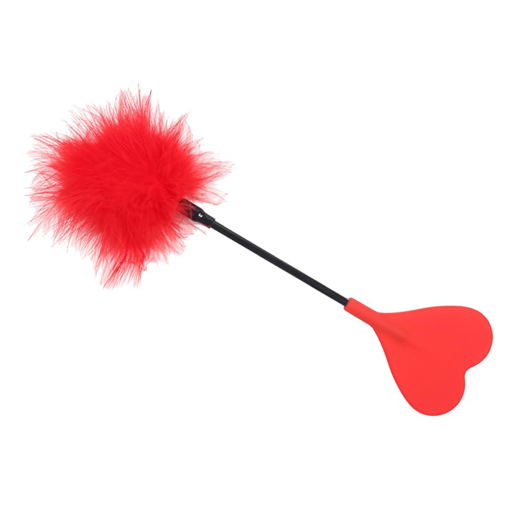 JIHUOO Horse Riding Crop Whip Feather Cleaning Duster Feather Teaser Wand Slapper Paddle Equestrian Crops Couples Games for Adults Red