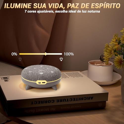 Aparelho Ruido Branco, Máquina de Ruído Branco, Máquina de Som Portátil com 7 Sons Calmantes, Temporizador de Som para Dormir e Luz Noturna