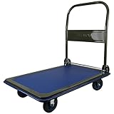 Olympia Tools 85-182 Folding & Rolling Flatbed Cart for Loading, Olive Green with Blue Bumper, 600 Lb. Load Capacity