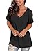 NSQTBA Womens Basic V Neck T Shirts Rolled Short Sleeve Summer Casual Tops with Pocket S-2XL