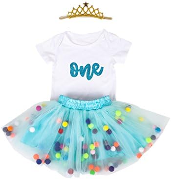 Marlegard Baby Girls 1st Birthday Outfit Glitter One Romper Balls Skirt Crown Headband