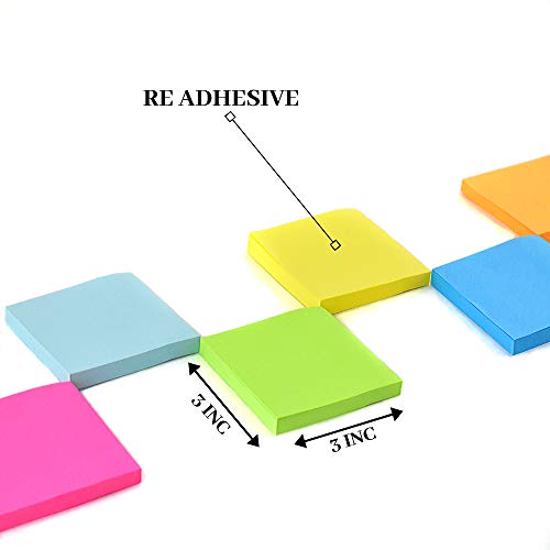 Sticky Notes 3x3 inch, 6 Neon Bright Colors, Stickies Notes Paper, self