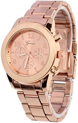 Familizo Unisex Stainless Steel Quartz Fold Over Band Wrist Watch Rose Gold