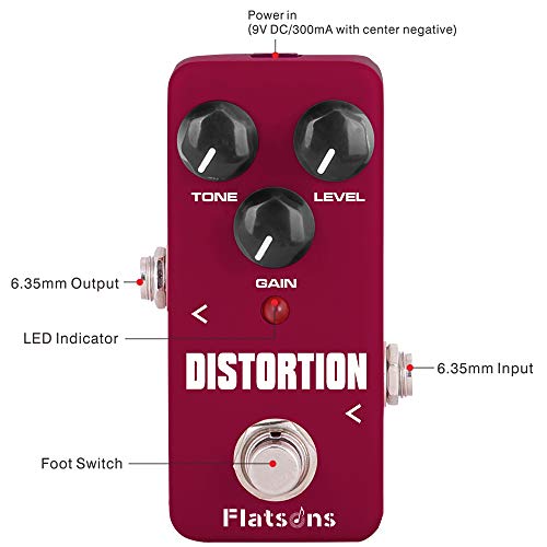 Flatsons Guitar Effect Pedal Mini Effect Processor Fully Analog Circuit Universal for Guitar and Bass (Distortion)