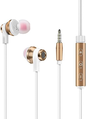 Wired 3.5MM Headphones , Doltech Corded In-Ear Earbuds Stereo Bass Headset Noise Isolating Earphones DT120 (white gold)