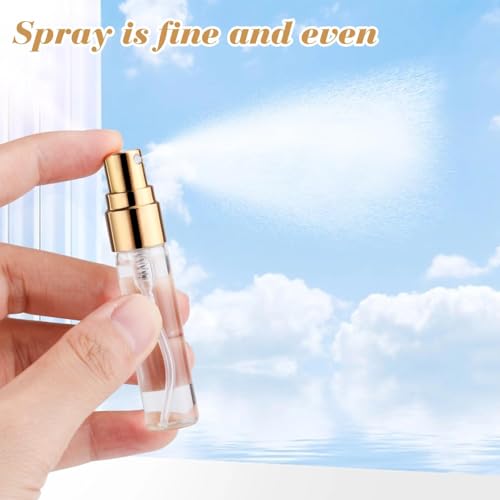 NimbusNote 20Pcs 5ml Clear Glass Mist Spray Bottle Refillable Mini Perfume Atomizer Empty Travel Sample Bottle with Golden Aluminized Nozzle Makeup Container for Perfume,Liquid,Air Fresheners