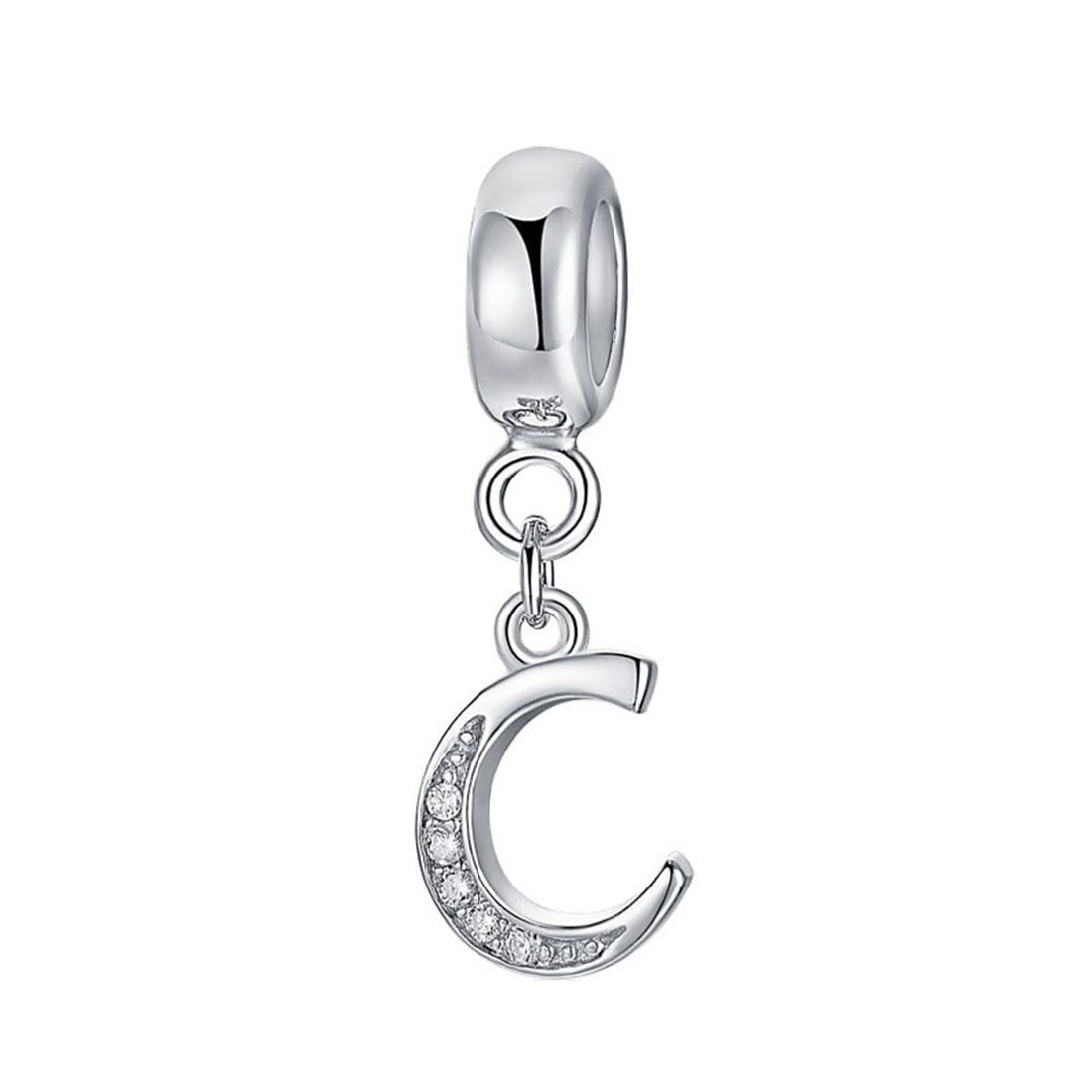925 Sterling Silver Letter Charm Beads Alphabet Charms C Charm Anniversary Charm Words Charm fits Pandora Charms Bracelet (C)