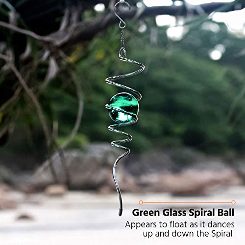 Art Jardin Wind Spinner Spiral Tail Green Glass Helix Spiral Ball for Hanging Wind